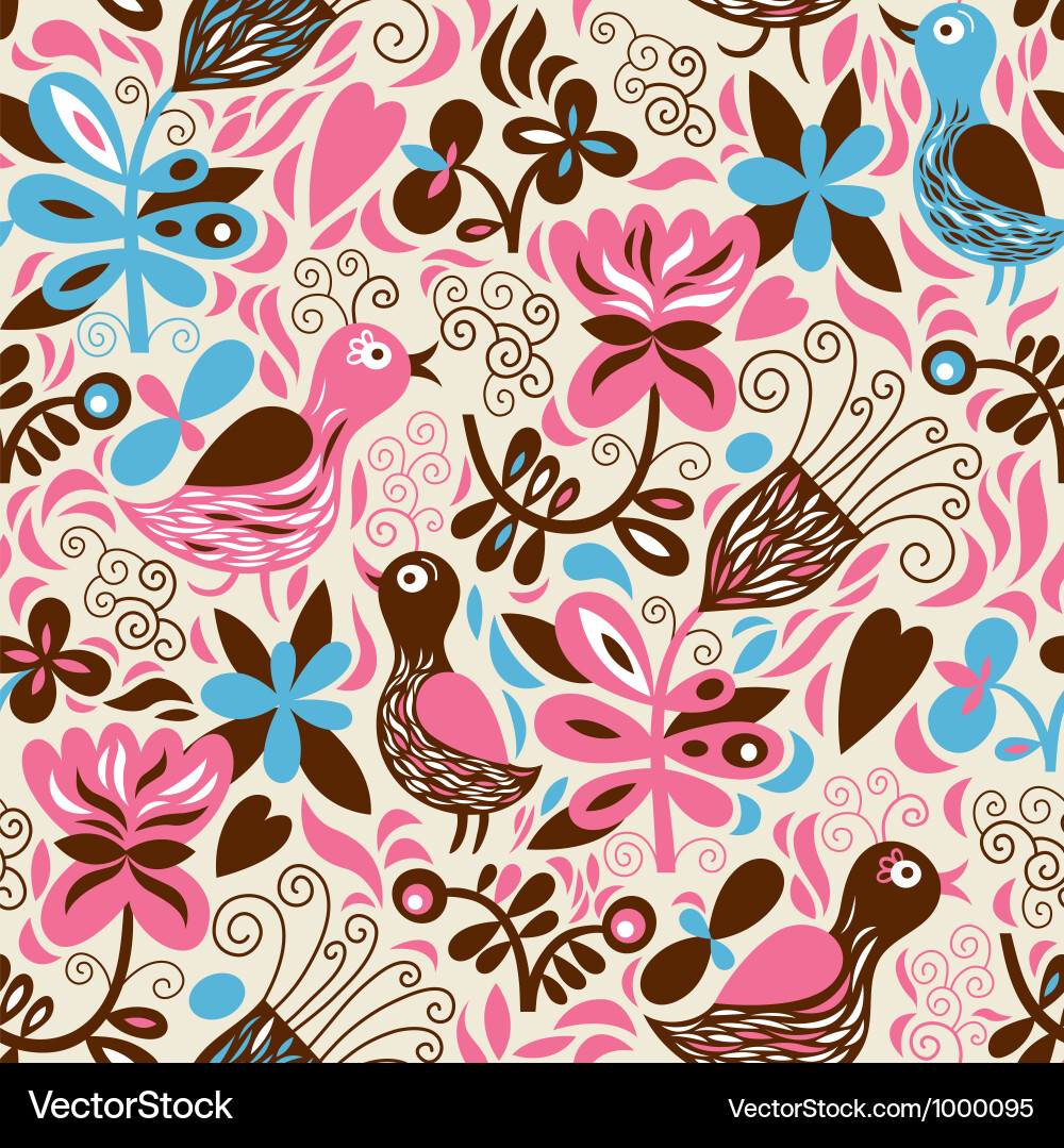 Floral Bird Seamless Pattern Vector Image