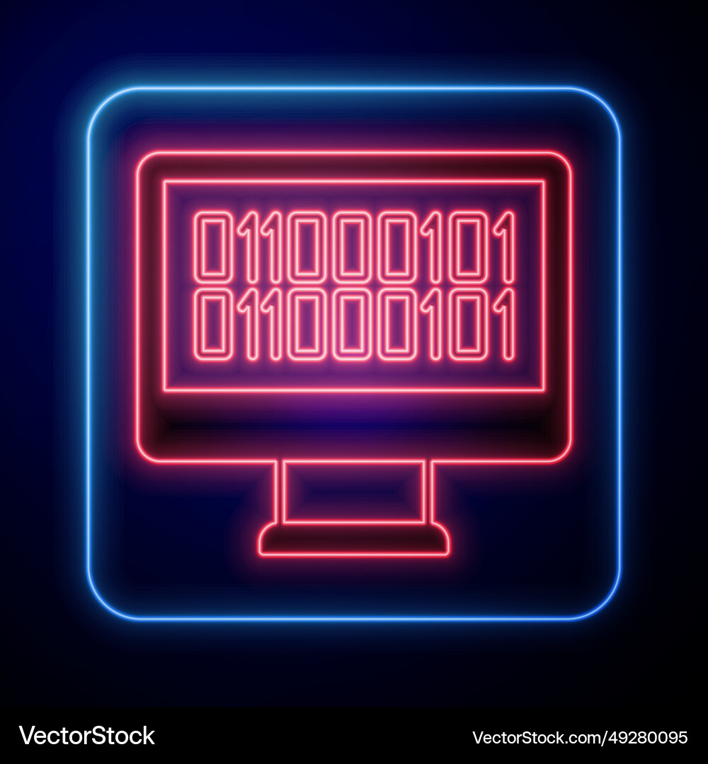 Glowing neon binary code icon isolated on black vector image