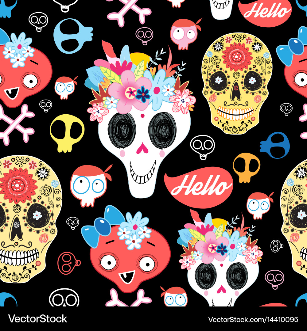 Halloween pattern with decorative skulls vector image
