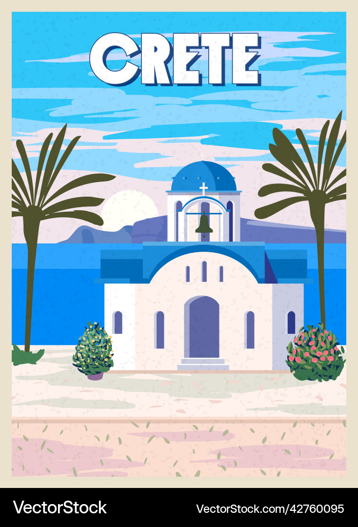 Kreta Poster Reise griechischen weißen Kirche mit blau Kreta Poster Reise griechischen weißen Kirche mit blau vektorbild