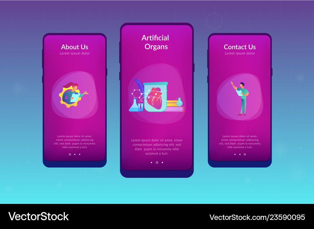 Lab-grown organs app interface template Lab-grown organs app interface template Vector Image
