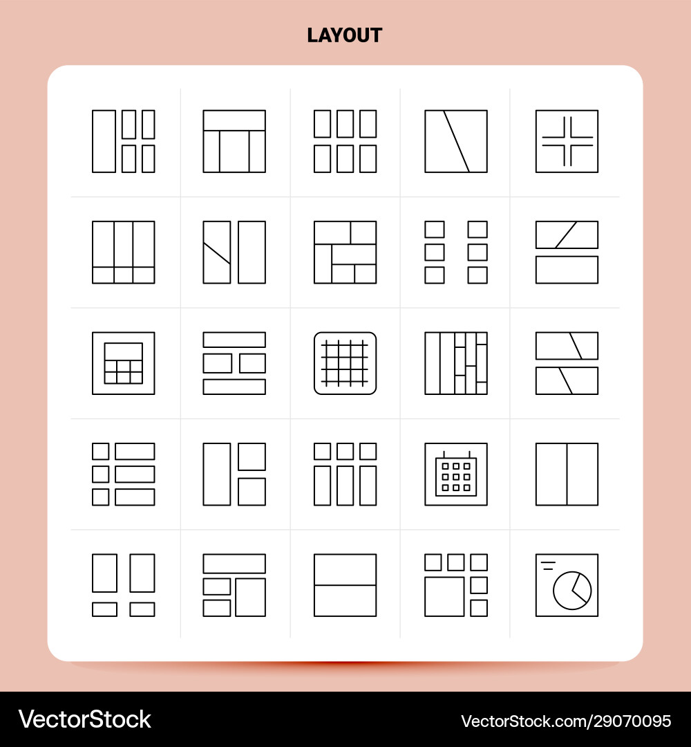 Outline 25 layout icon set line style design Outline 25 layout icon set line style design vector image