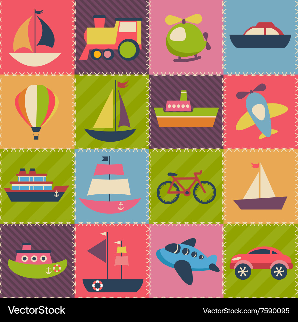 Patchwork background with transport vector image