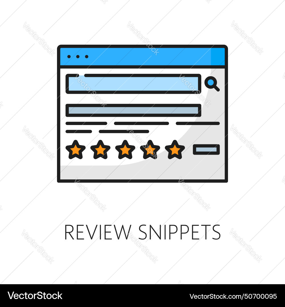 Review snippets serp icon search engine result Review snippets serp icon search engine result vector image