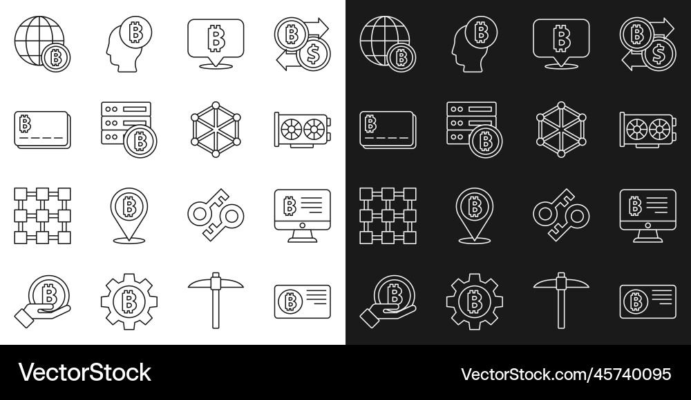 Set line credit card with bitcoin mining from Vector Image