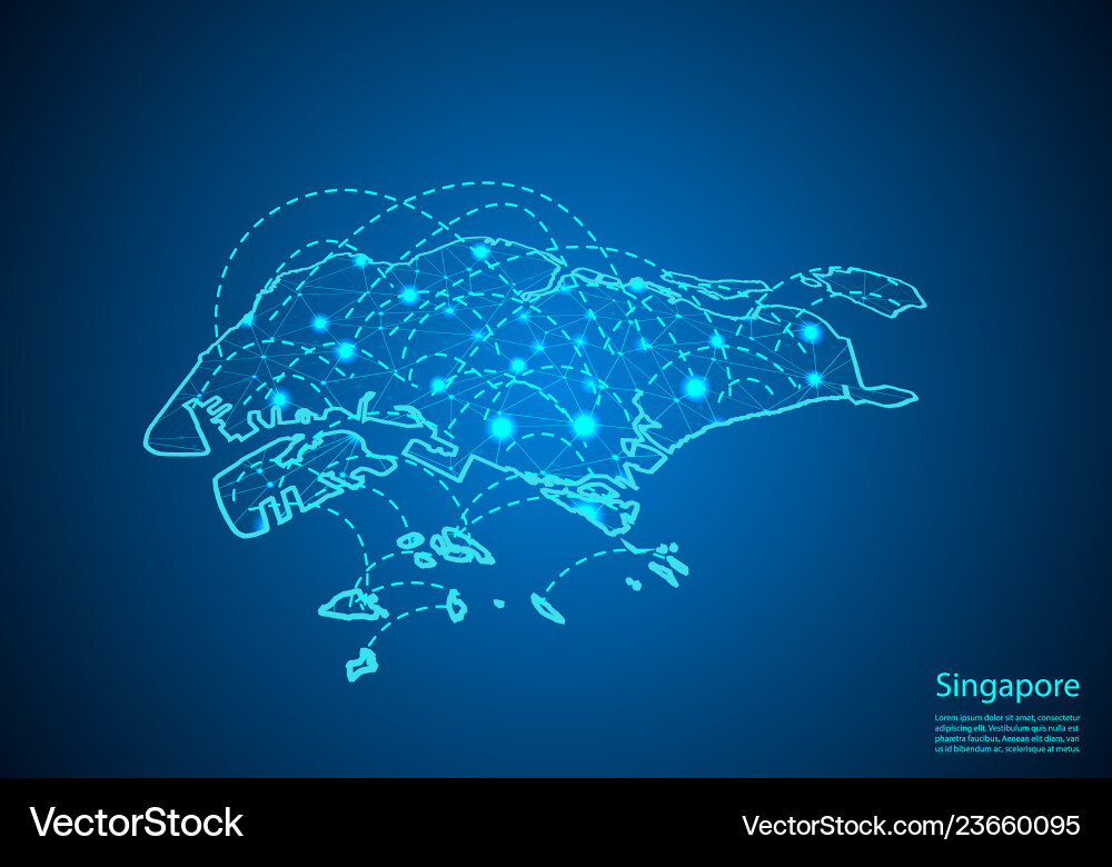 Singapore map with nodes linked by lines concept Singapore map with nodes linked by lines concept vector image