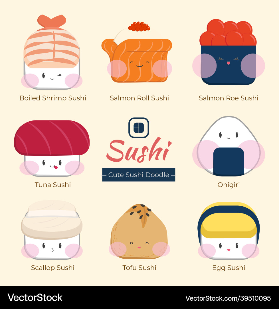 Sushi flat with facial expression in square Vector Image