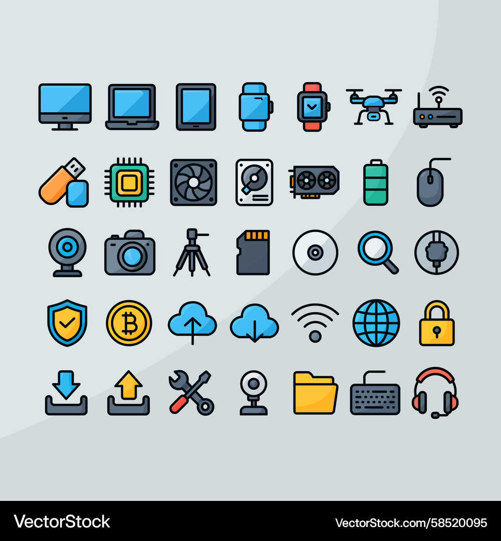 Technology & Computer Hardware Icons Vector Image