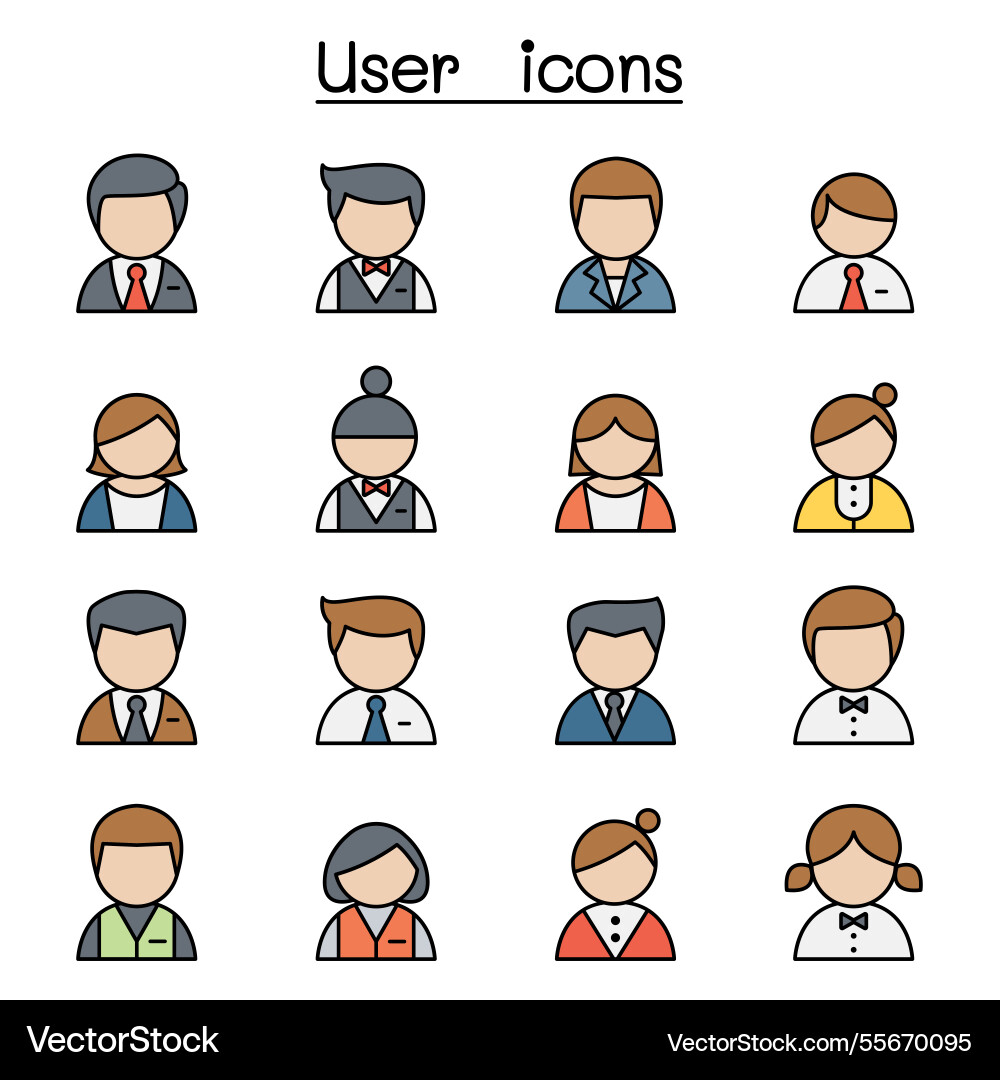 User icon set in color line style User icon set in color line style vector image