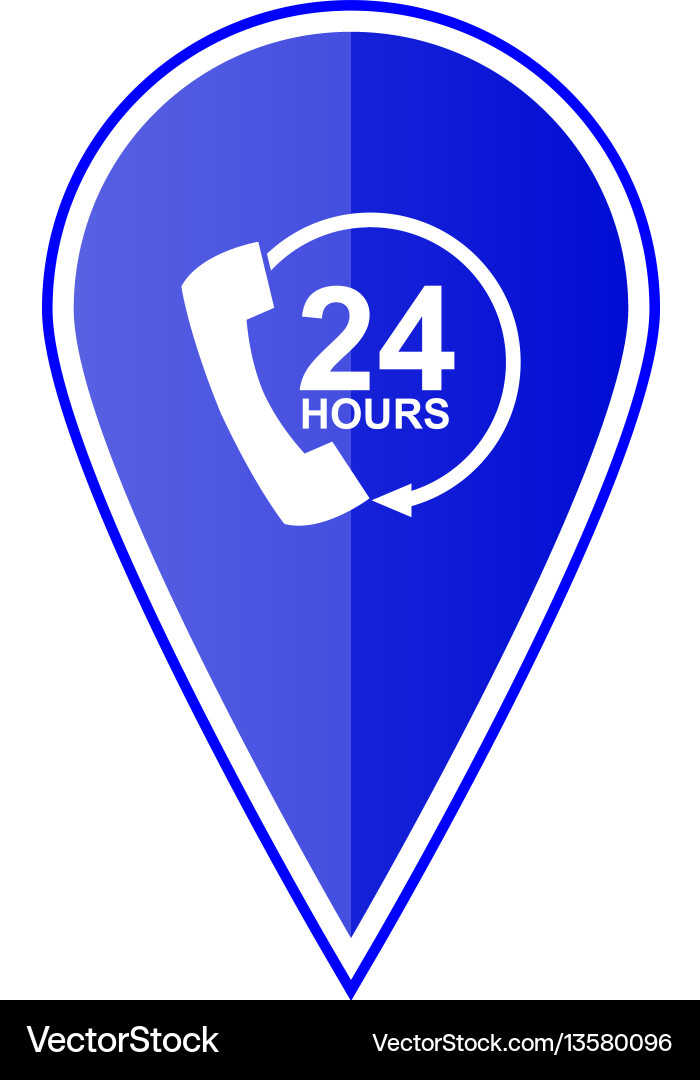 Blue map pointer 24 hour call center vector image