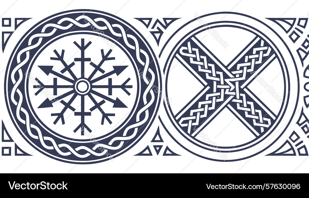Dual circular motifs snowflake and intricate vector image