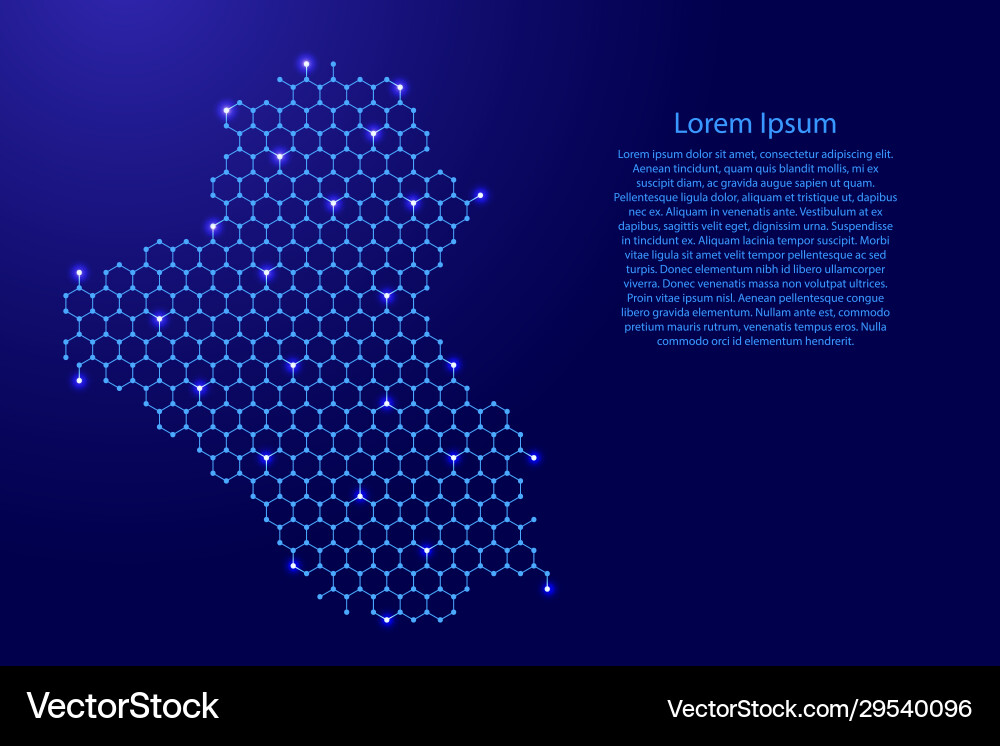 Iraq map from futuristic hexagonal shapes lines Iraq map from futuristic hexagonal shapes lines Vector Image
