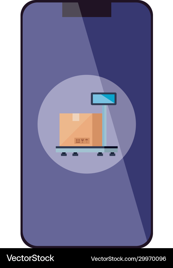 Isolated delivery box over scale inside smartphone Vector Image