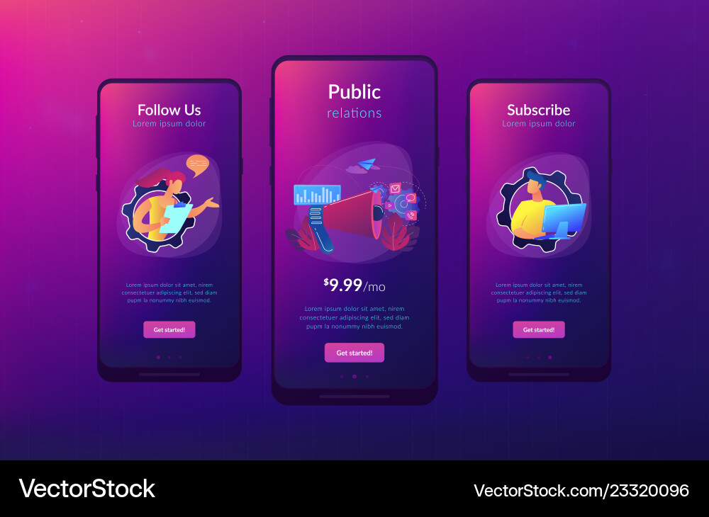 Public relations app interface template Public relations app interface template vector image