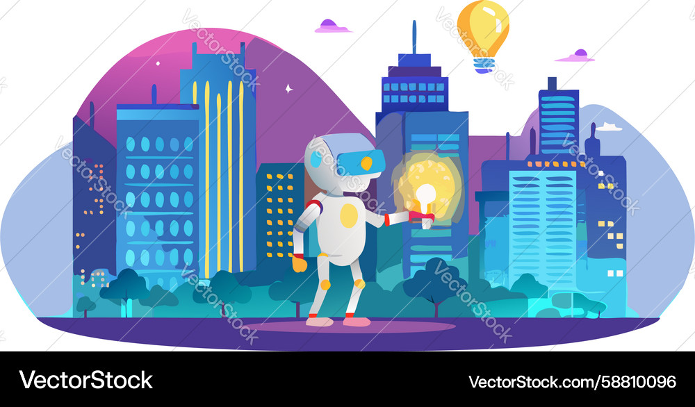 Robot Architect with Lightbulb Idea Vector Image