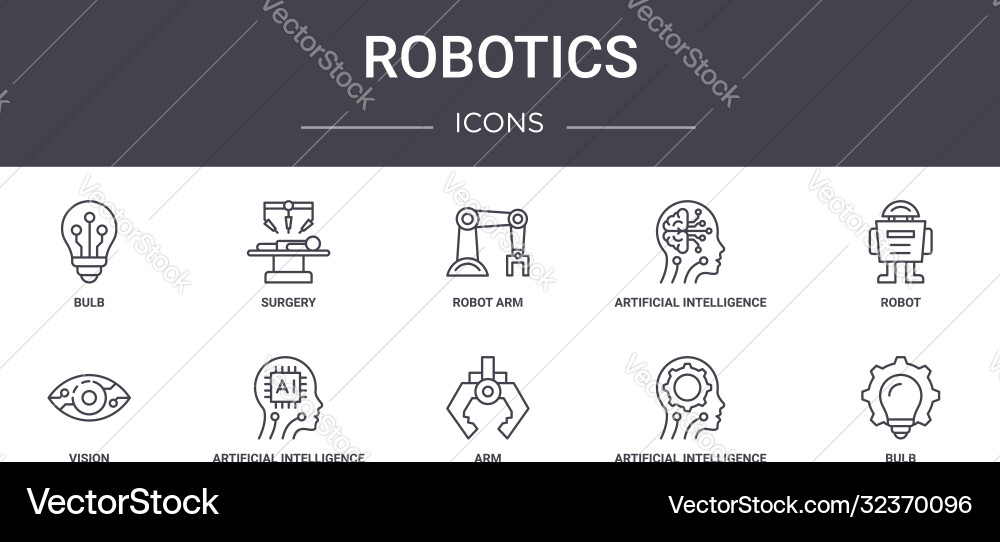 Robotics concept line icons set contains vector image