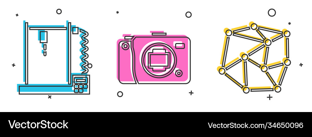 Set 3d printer mirrorless camera and neural Vector Image