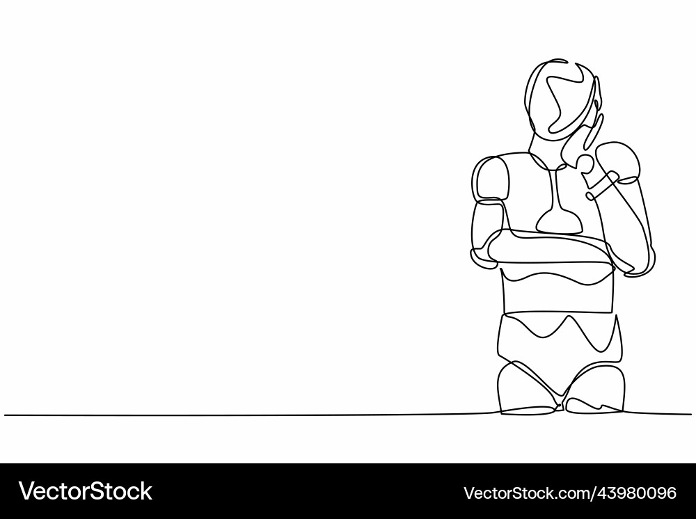 Single one line drawing robot standing Vector Image