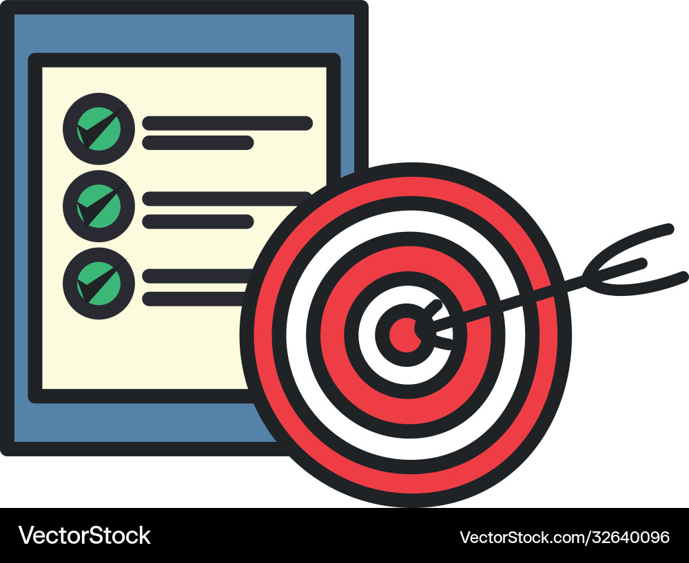 Target and document with check marks line fill Target and document with check marks line fill vector image