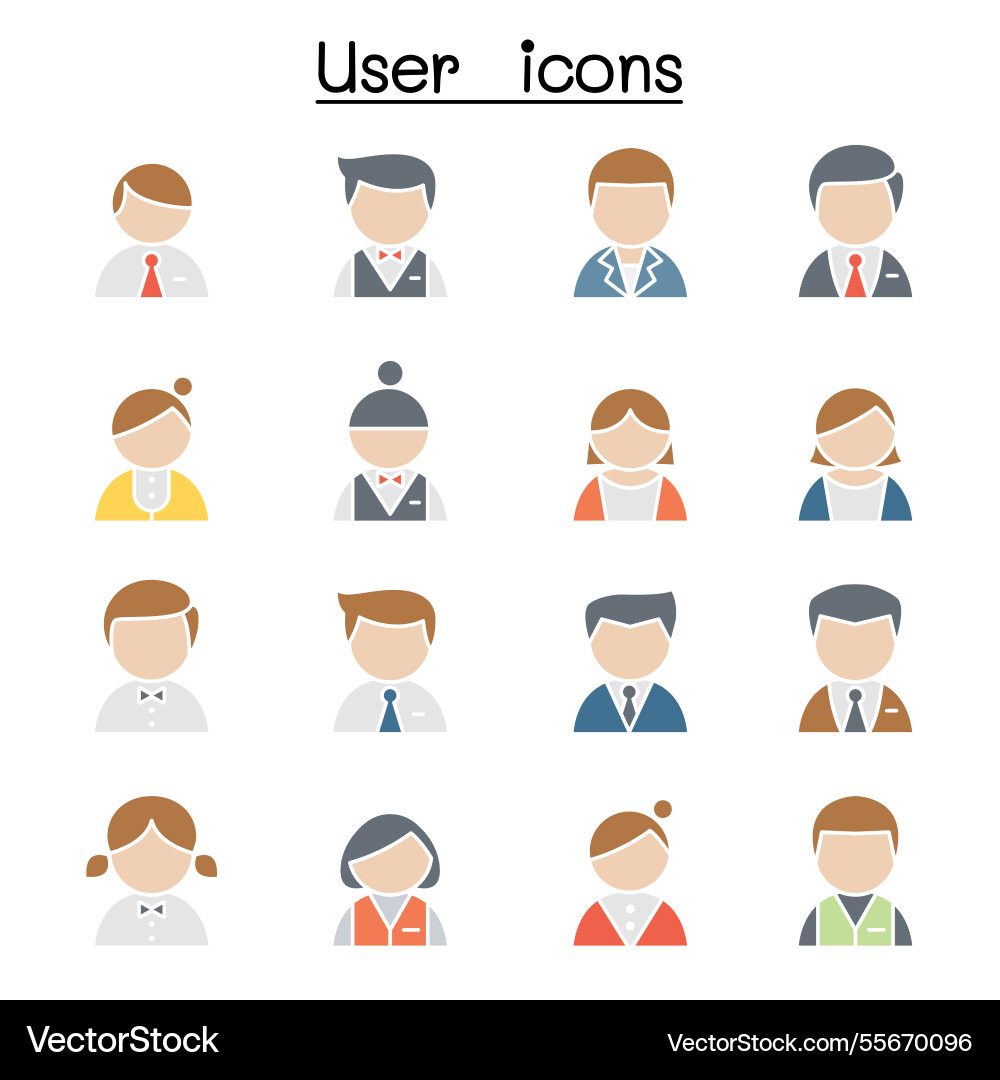 User icon set in flat color style Vector Image