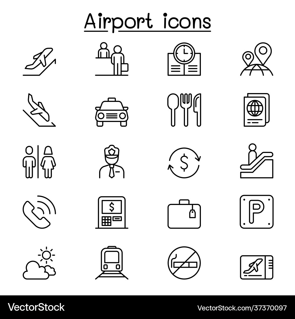 Airport Icon Set - Thin Line Style Vector Image