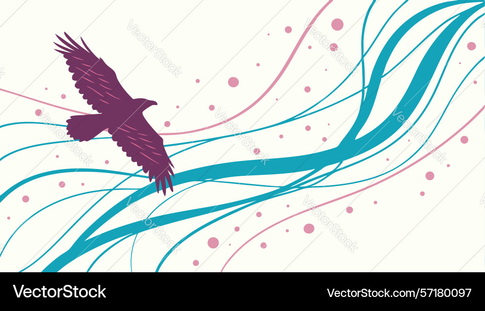 Bird in flight with abstract flowing lines vector image