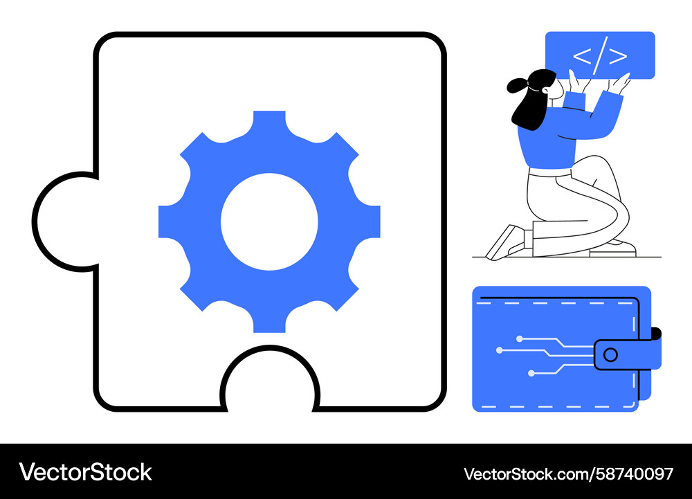 Developer with programming icon and gear puzzle Developer with programming icon and gear puzzle Vector Image