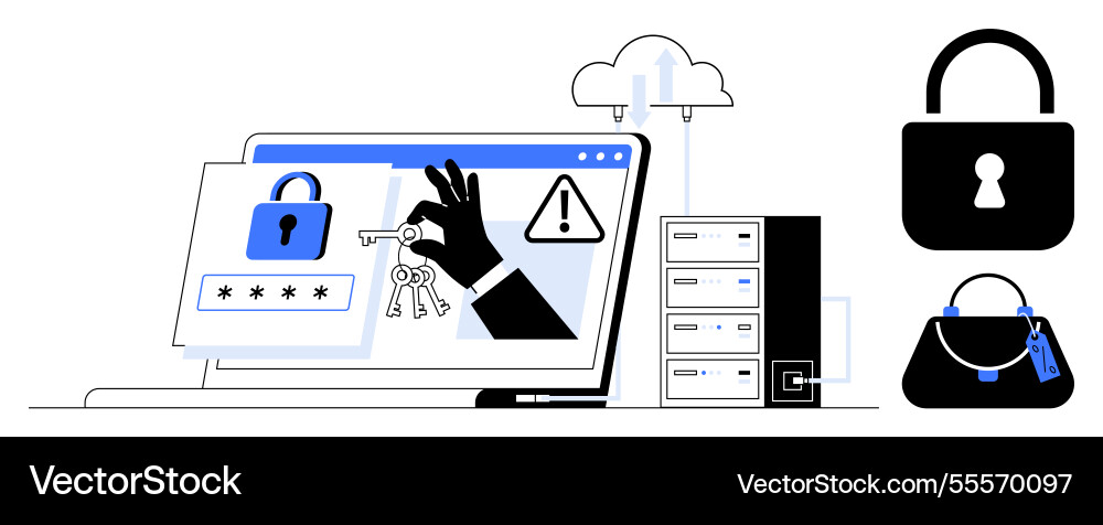 Digital security concept with hacker hand stealing Digital security concept with hacker hand stealing Vector Image