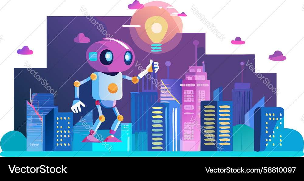 Robot with Glowing Idea Vector Image