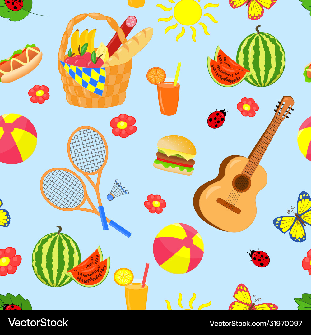 Seamless pattern with summer picnic set Seamless pattern with summer picnic set vector image