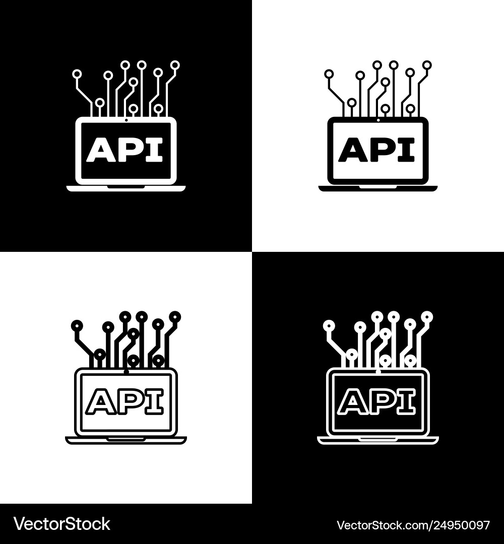 Set computer api interface icons isolated on black Set computer api interface icons isolated on black vector image
