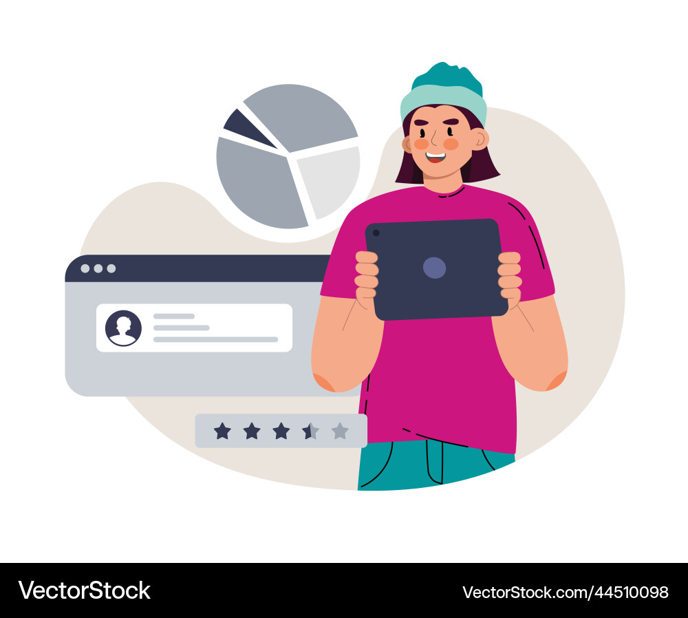 A man with statistics charts ui ux designer A man with statistics charts ui ux designer vector image