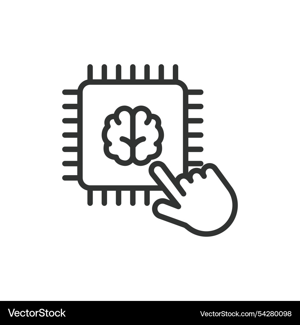 Brain processor chip icon in line design Vector Image