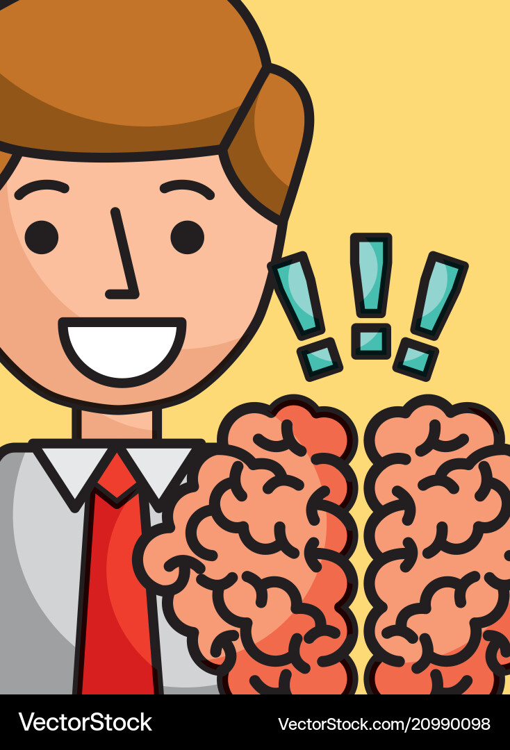 Businessman cartoon brain creativity exclamation Businessman cartoon brain creativity exclamation vector image