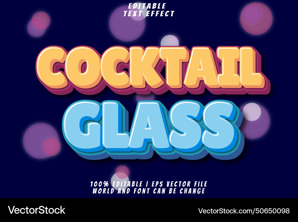 Cocktail glass editable text effect 3d emboss Vector Image