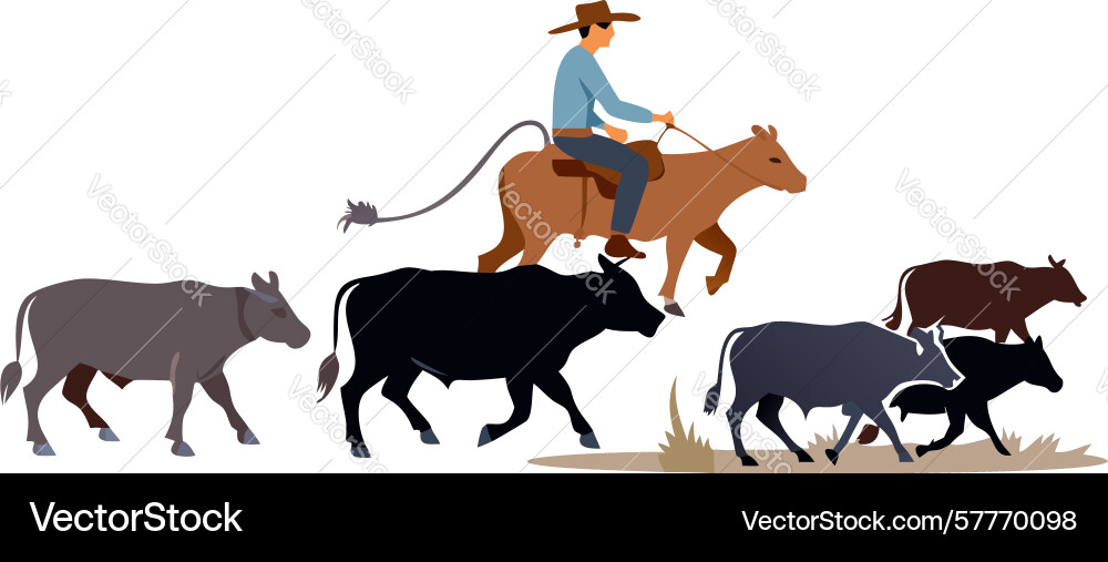 Cowboy herding cattle on the open range design Vector Image