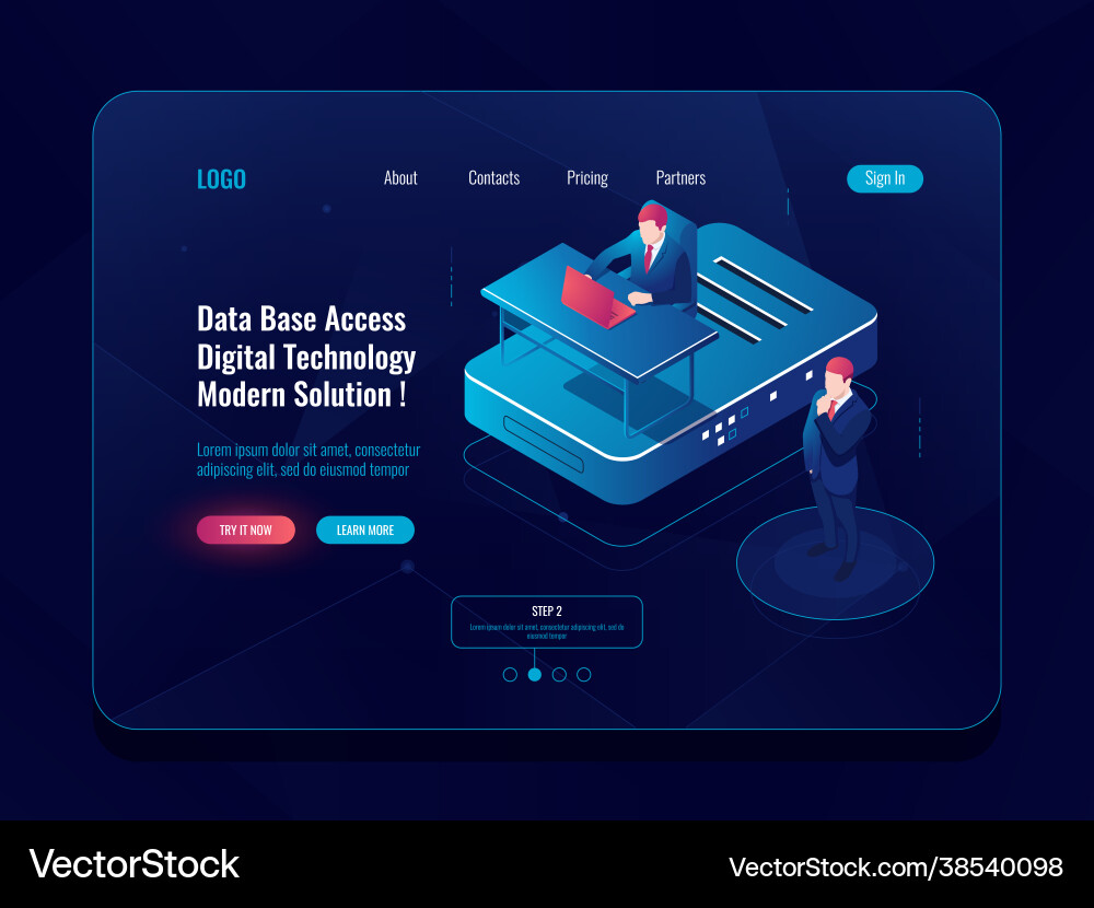 Database access concept server room isometric Database access concept server room isometric Vector Image
