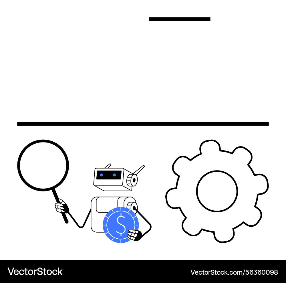 Robot analyzing financial data with magnifying Robot analyzing financial data with magnifying vector image