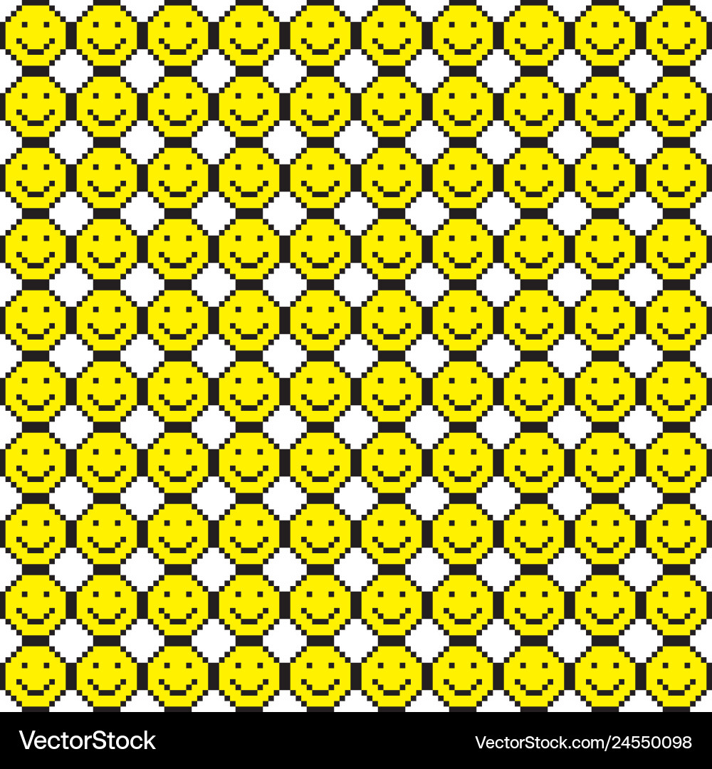 Seamless pattern with smile icons pixel art Seamless pattern with smile icons pixel art vector image