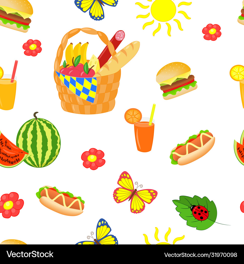 Seamless pattern with summer picnic set Seamless pattern with summer picnic set vector image