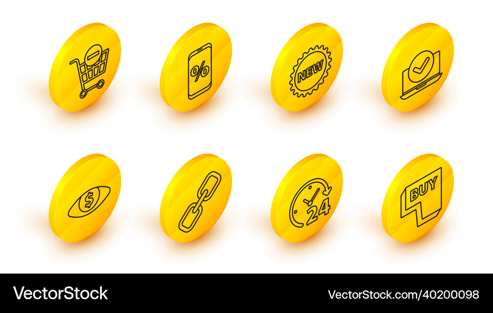 Set line buy button clock 24 hours chain link Set line buy button clock 24 hours chain link vector image