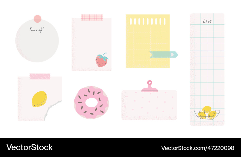 Set of paper sticky notes schedule to-do list Set of paper sticky notes schedule to-do list vector image