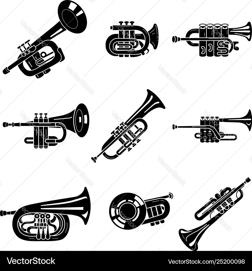 Trumpet icons set simple style Royalty Free Vector Image