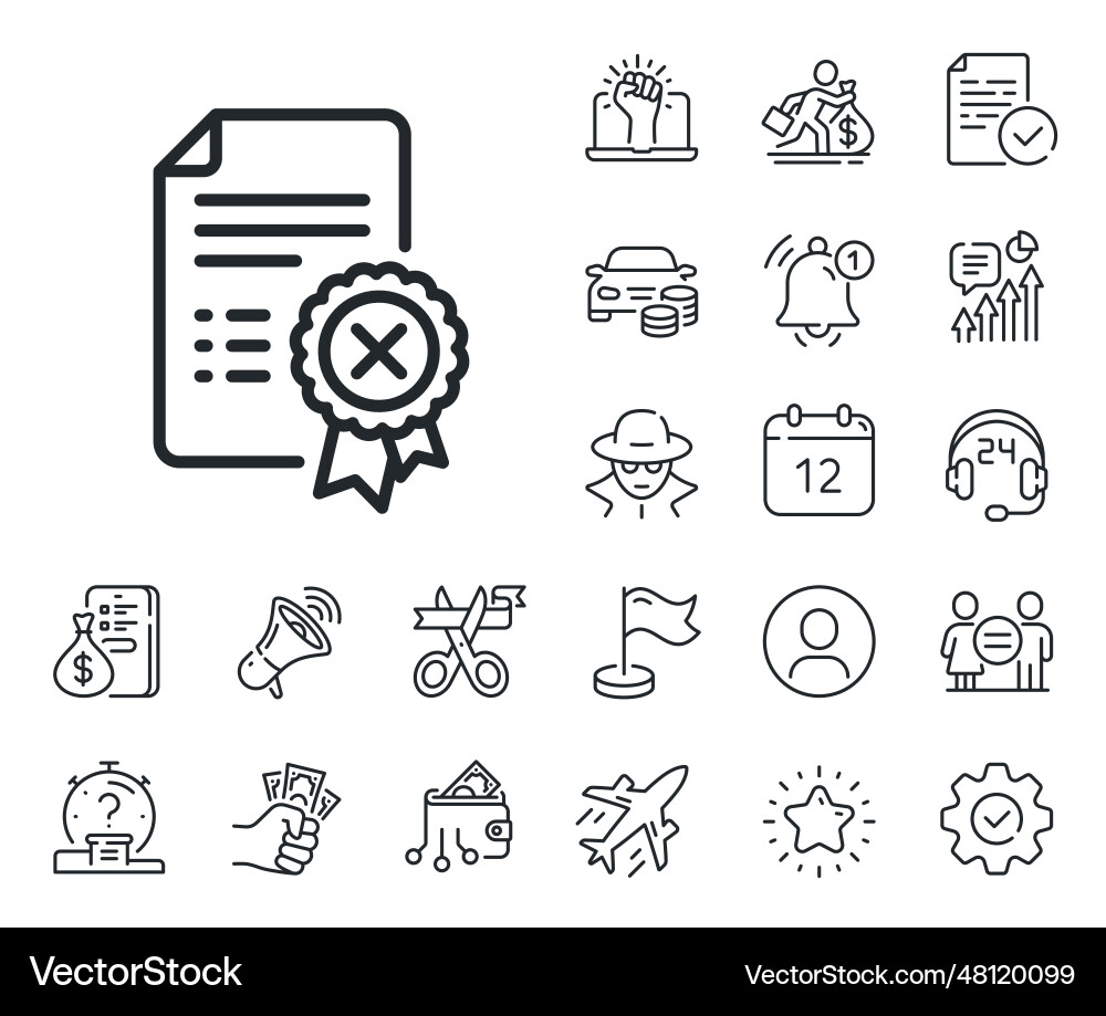 Reject certificate line icon decline document Reject certificate line icon decline document vector image
