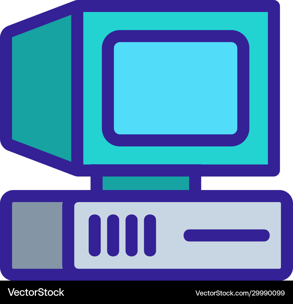 Retro computer icon isolated contour Retro computer icon isolated contour vector image