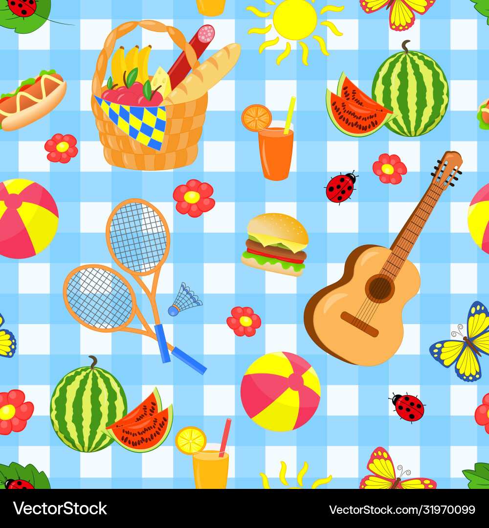 Seamless pattern with summer picnic set vector image