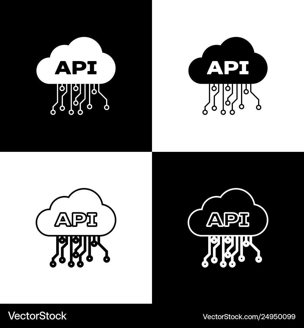 Set cloud api interface icons isolated on black vector image