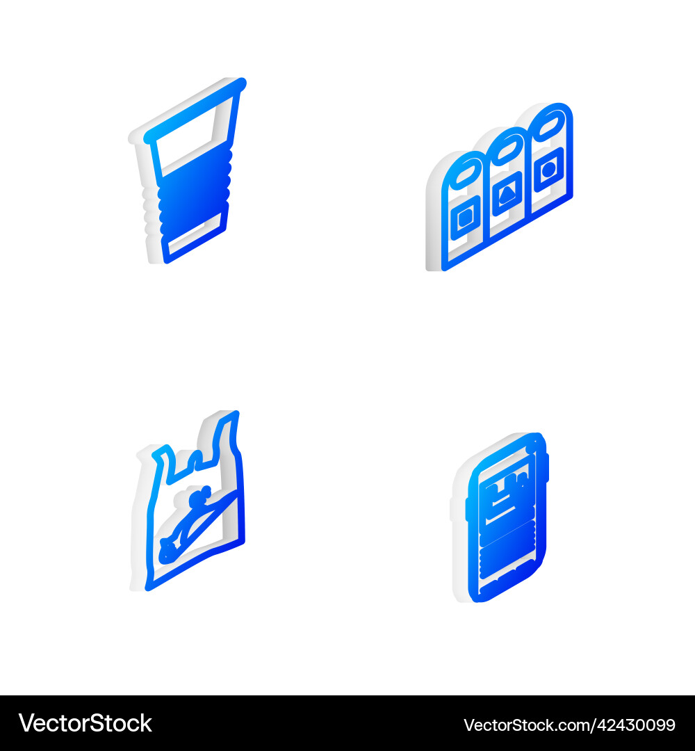 Set isometric line trash in garbage cans sorted Set isometric line trash in garbage cans sorted vector image