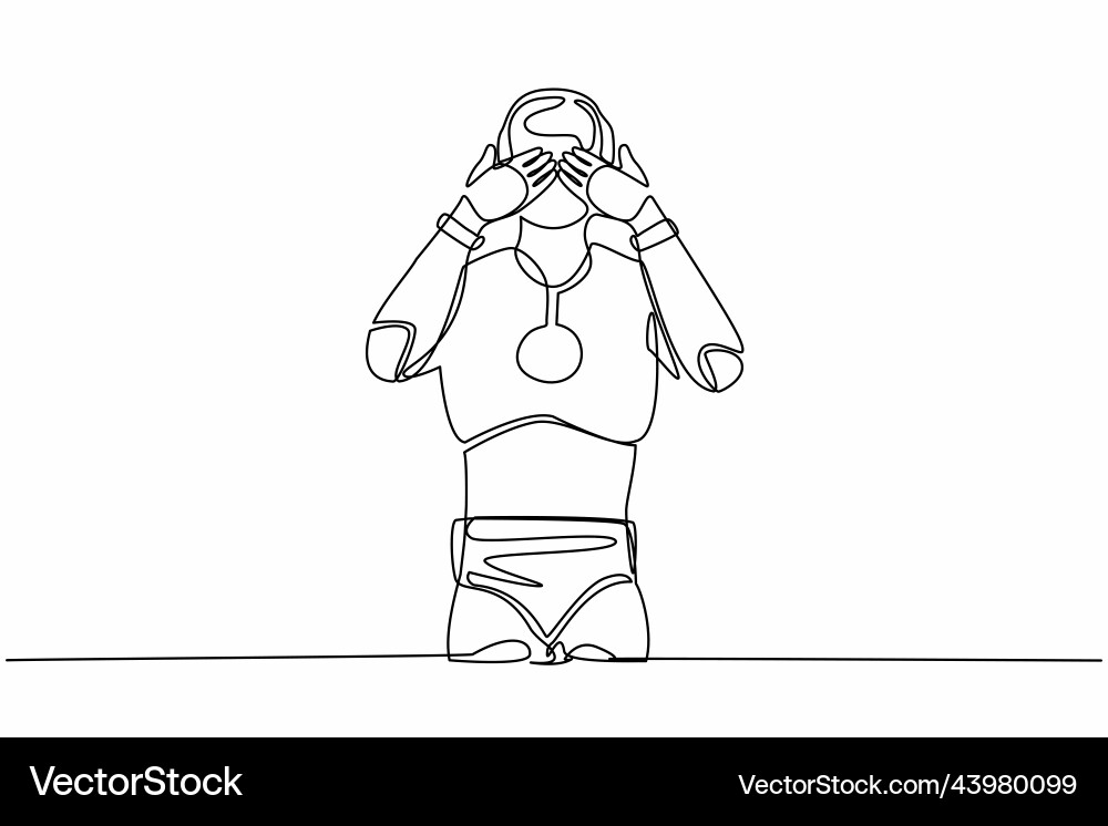 Single continuous line drawing robot standing vector image