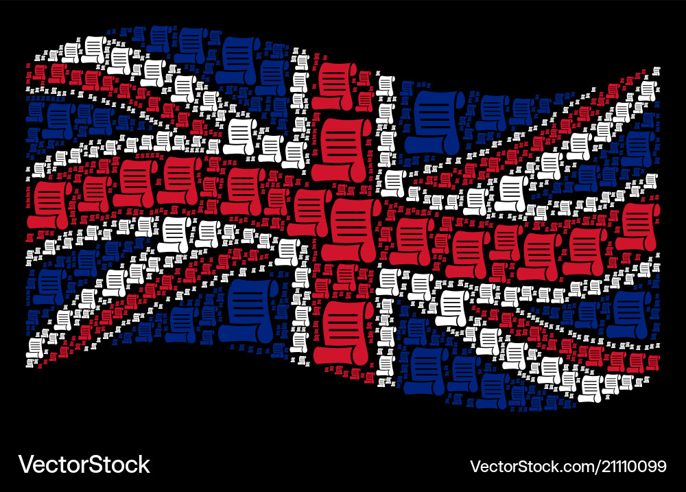 Waving uk flag mosaic of script roll items Waving uk flag mosaic of script roll items vector image